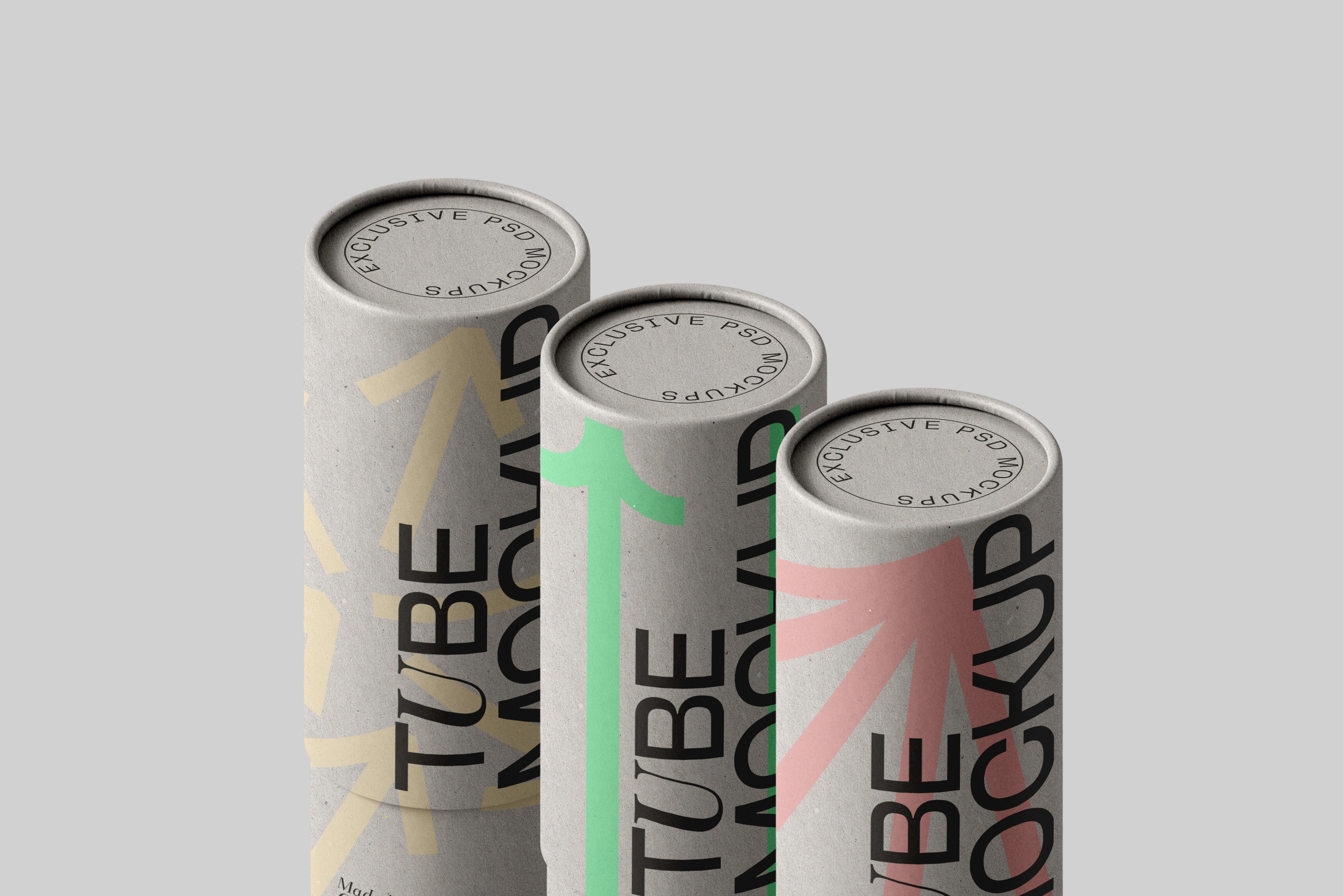 Modern sports supplement packaging tubes with bold typography and color-block design
